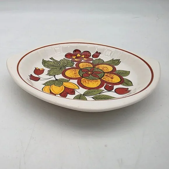 1970s Palissy Floral Ceramic Trinket Plate Dish Vintage 5" Yellow Red Green - Picture 7 of 7